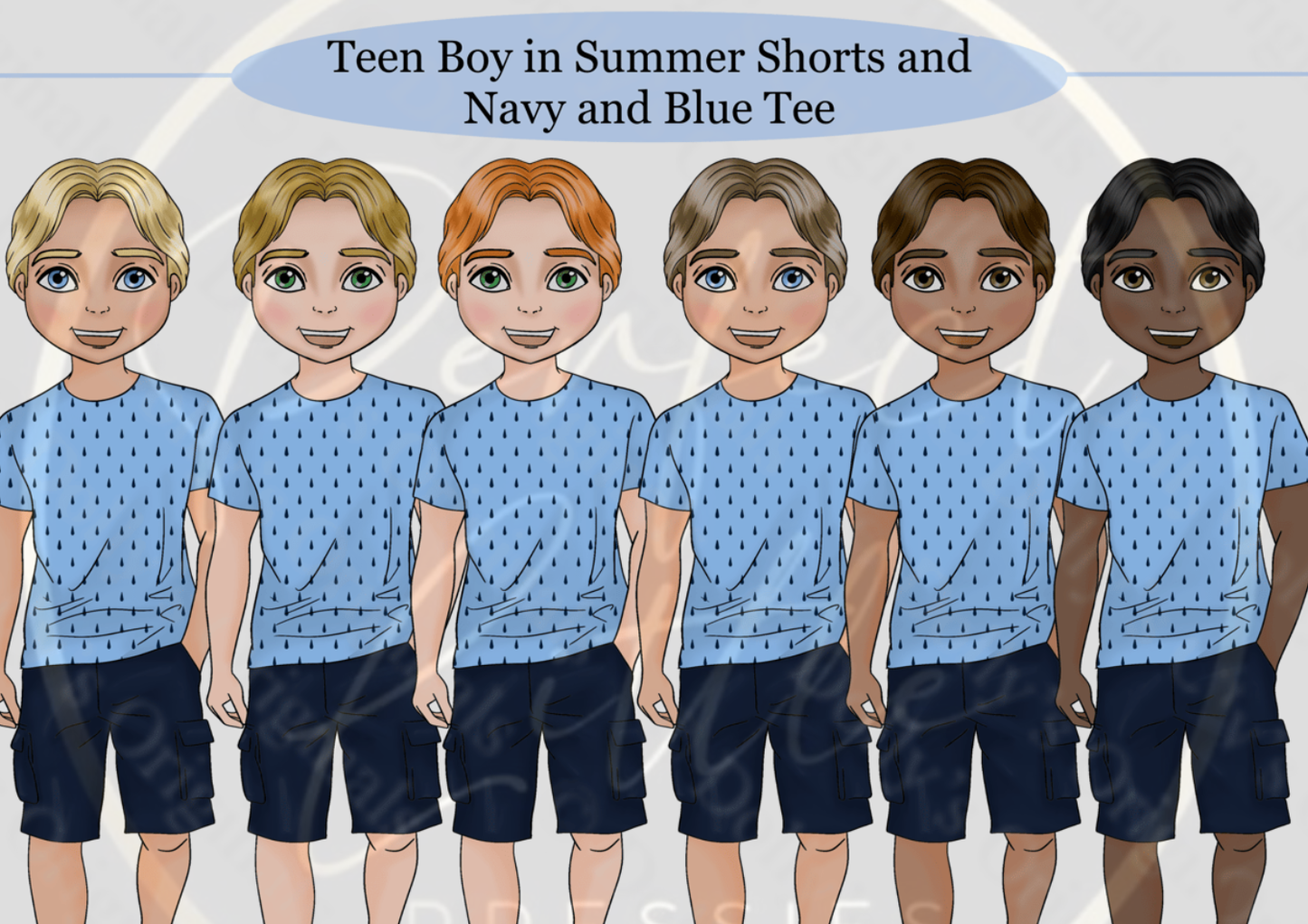 DESIGN A DOLLY - Teen Boy Summer Shorts Navy Blue Tee