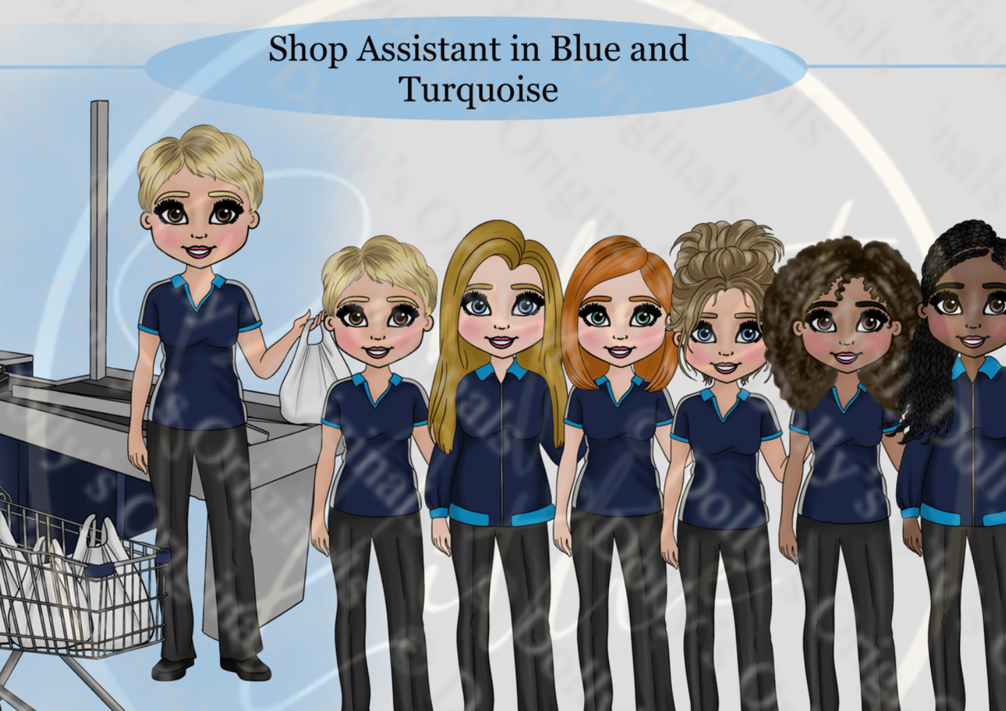 DESIGN A DOLLY - Shop Assistant Blue Turquoise