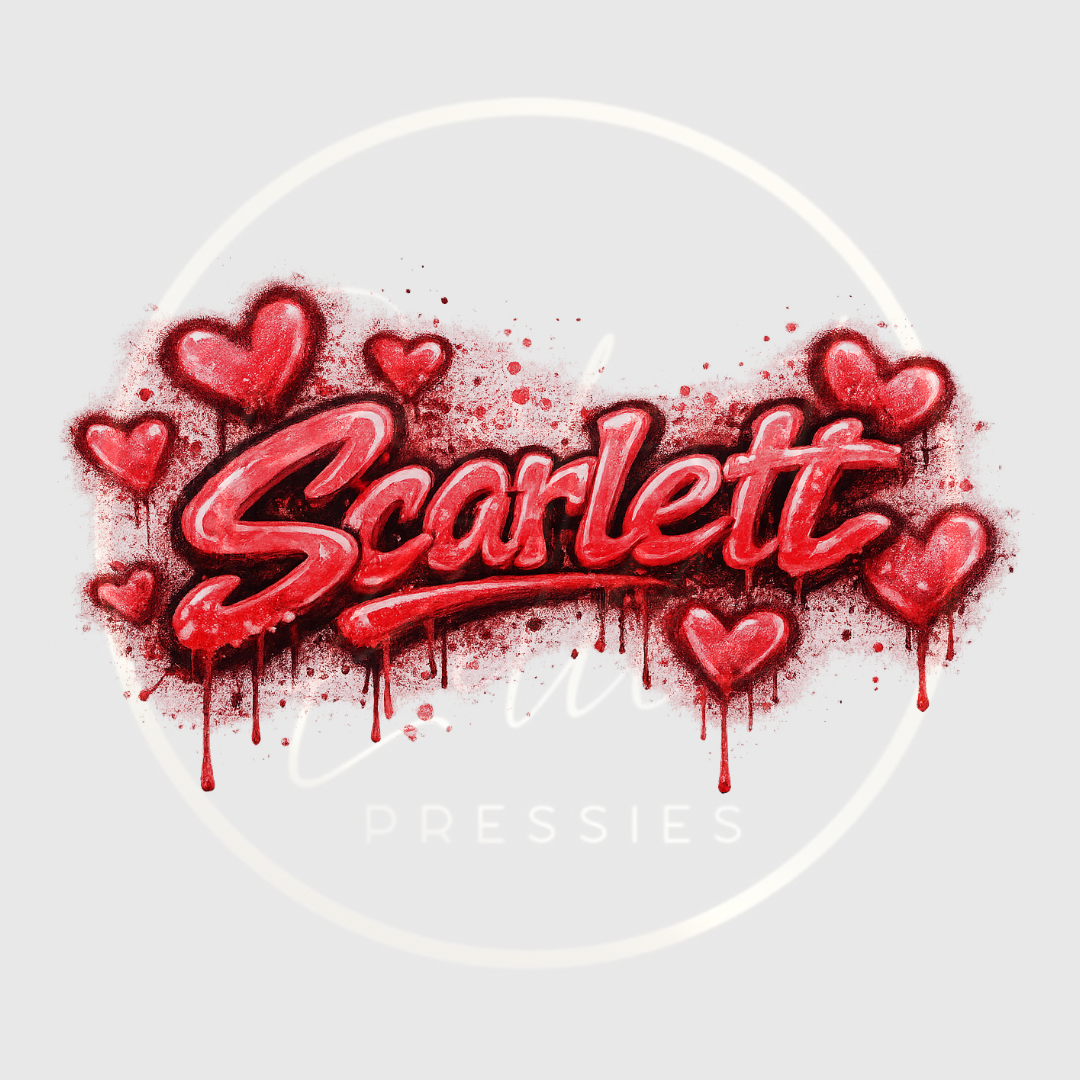 CUSTOM ADHESIVE DECAL - Red Graffiti Hearts Name