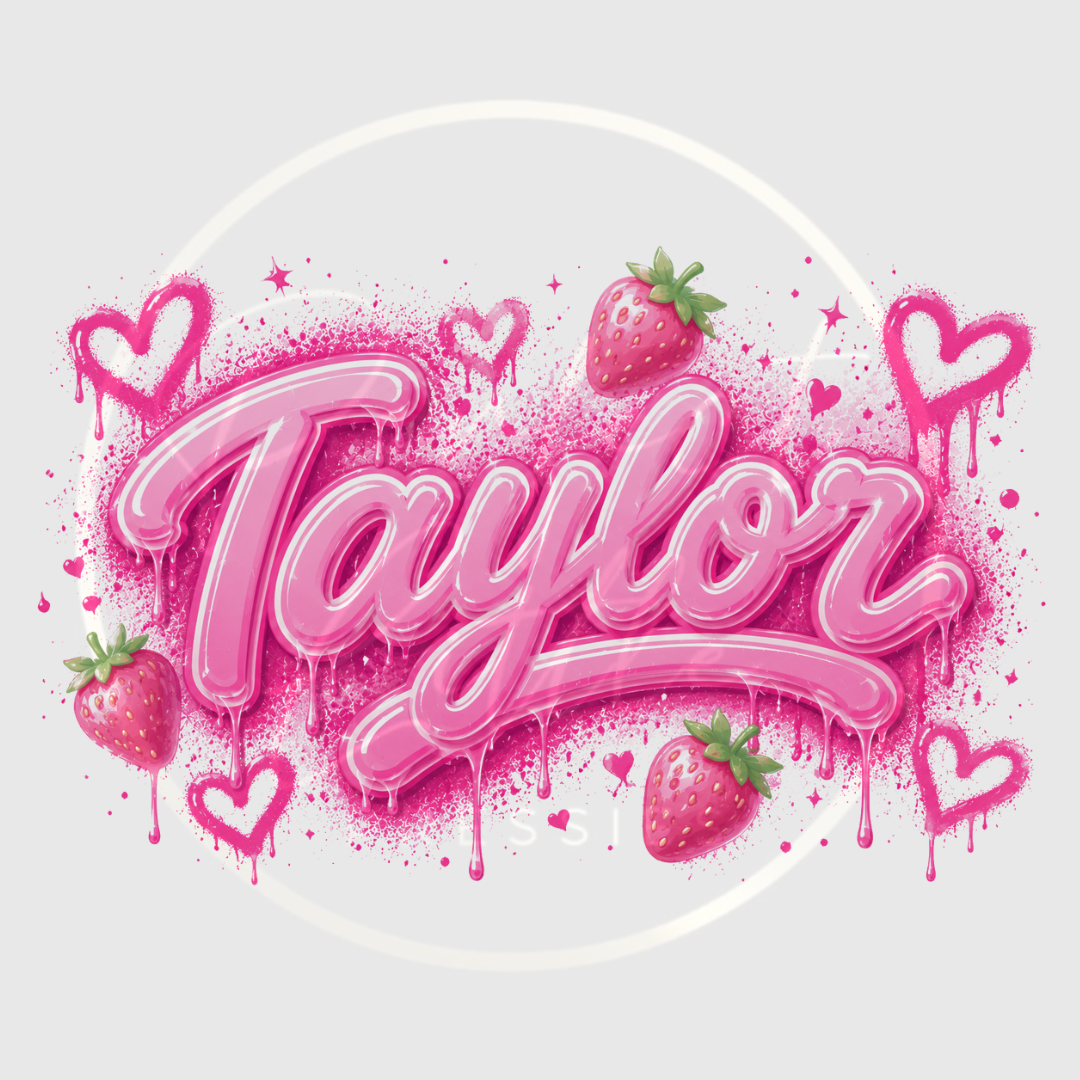 CUSTOM ADHESIVE DECAL - Pink Strawberry Graffiti Name