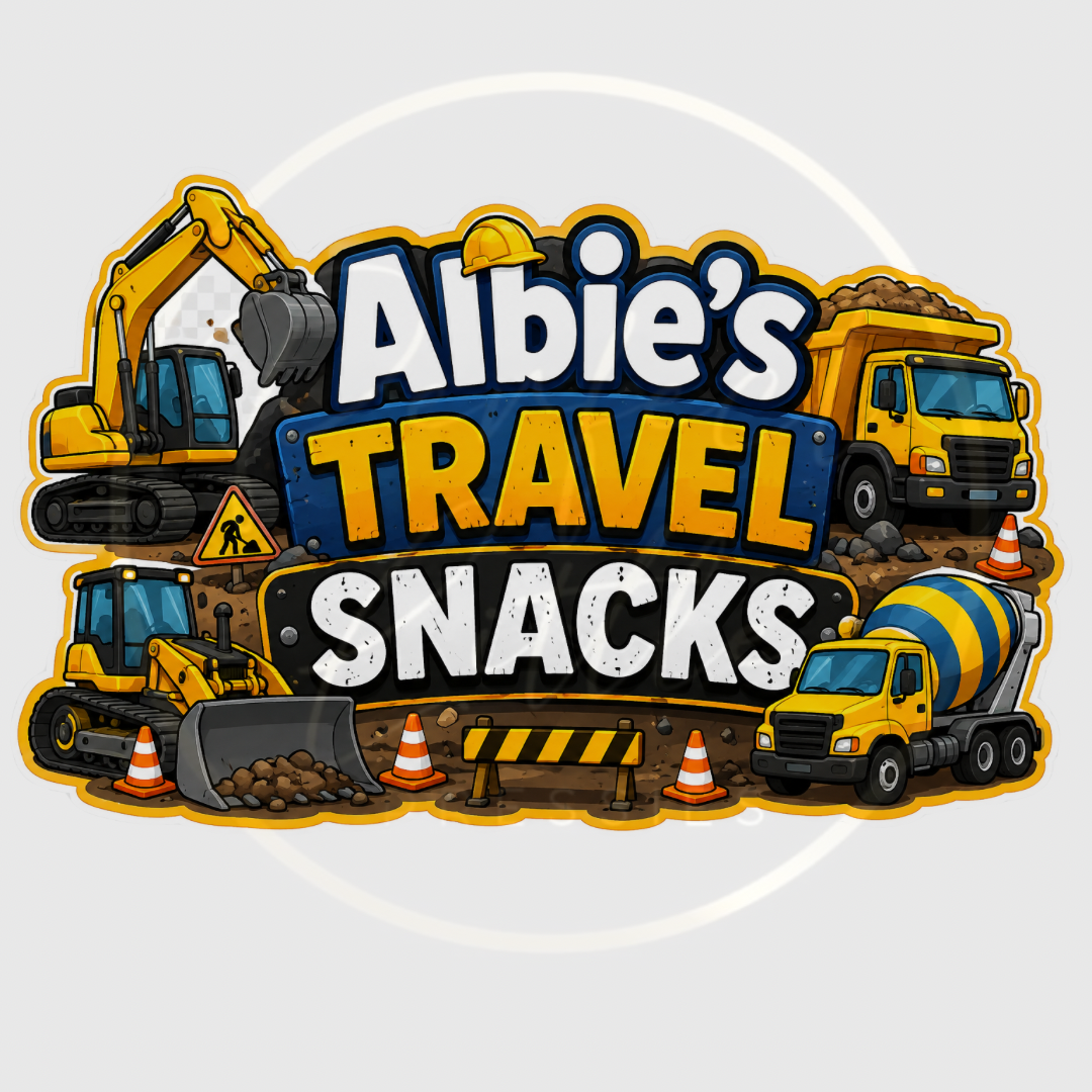 CUSTOM ADHESIVE DECAL - Construction Vehicles Travel Snacks