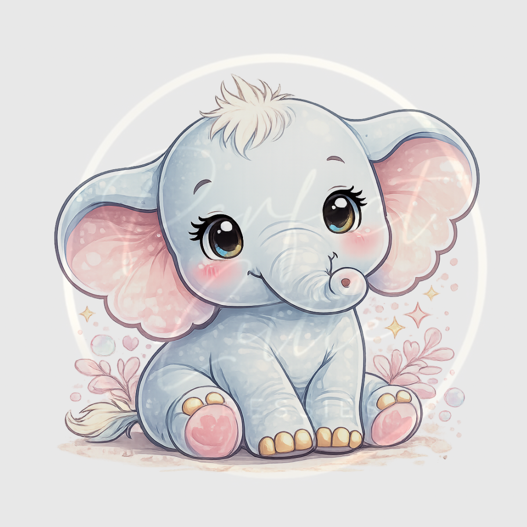 CUSTOM ADHESIVE DECAL - Cute Cartoon Elephant