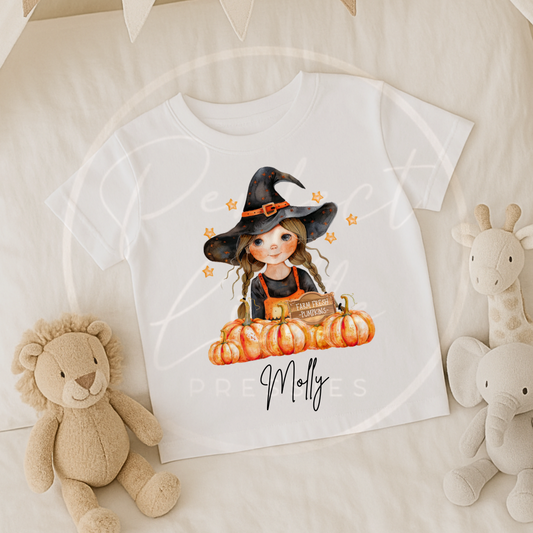 Halloween Kids Witch Dolly Pumpkin T-Shirt