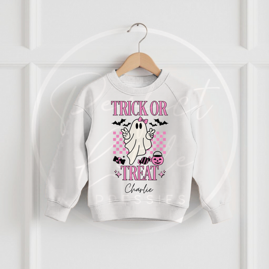 Halloween Kids Pink Trick or Treat Sweatshirt
