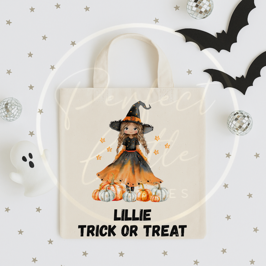 Halloween Witch Custom Dolly Orange Dress Tote Bag