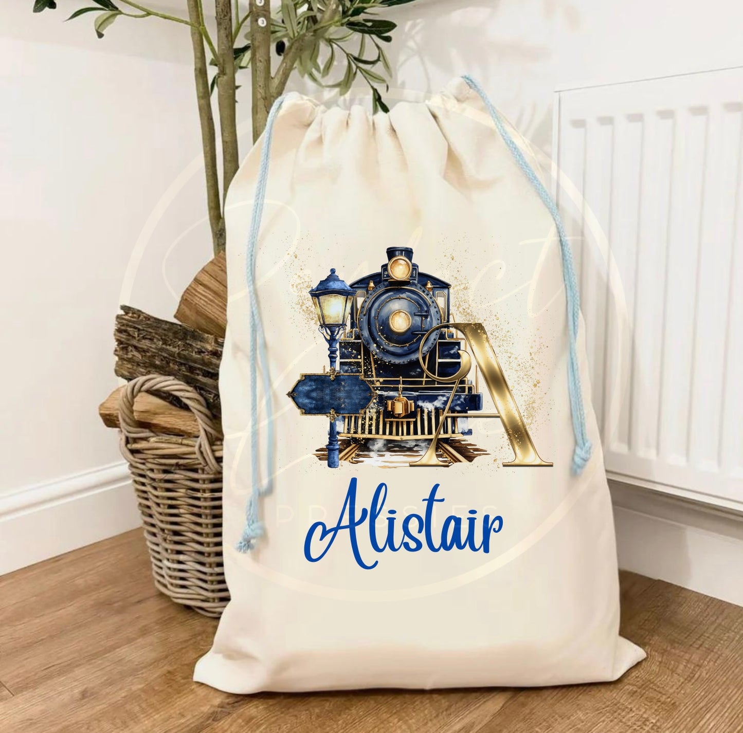 Christmas Sack - Navy Train Initial