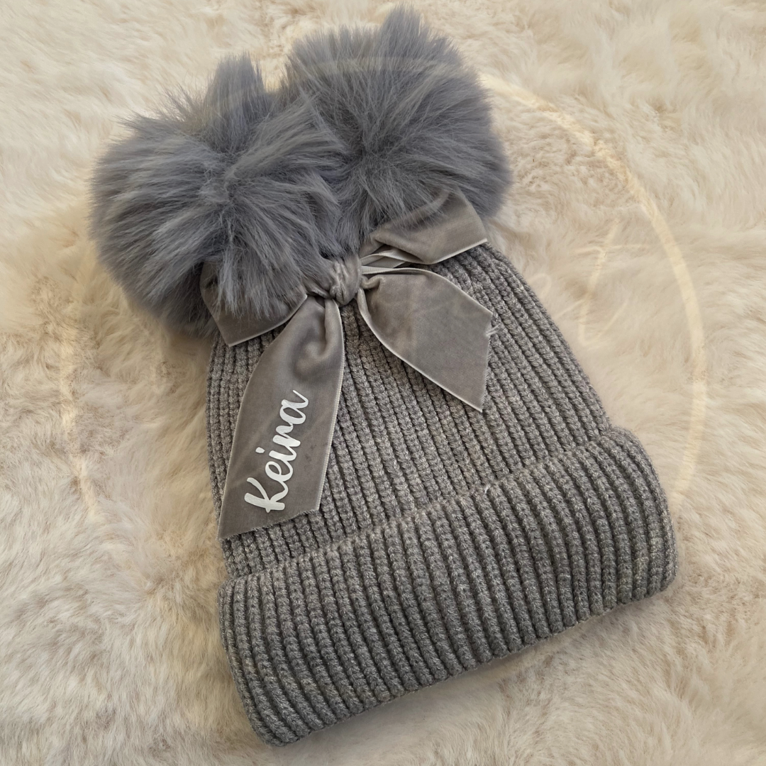Double Pom Pom Bow Hat