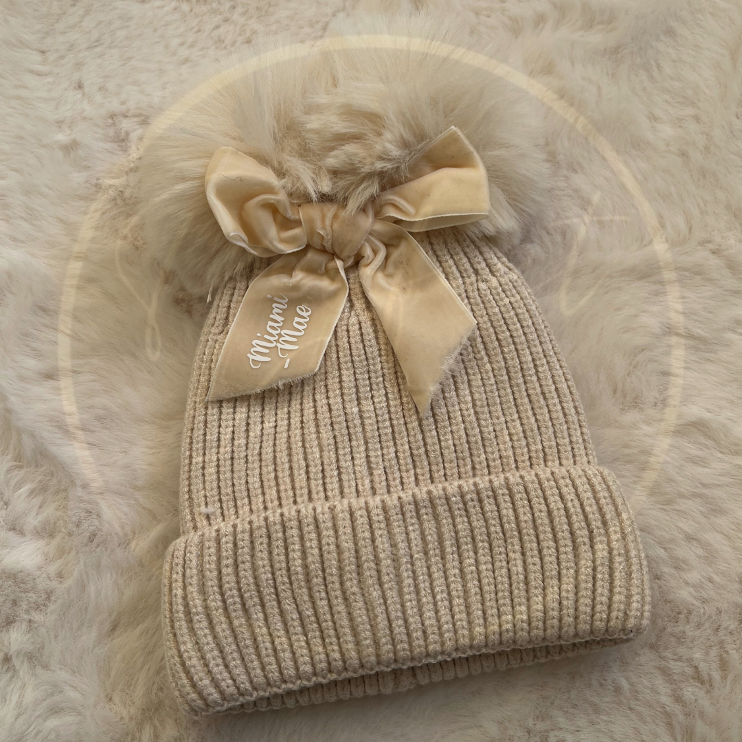 Double Pom Pom Bow Hat