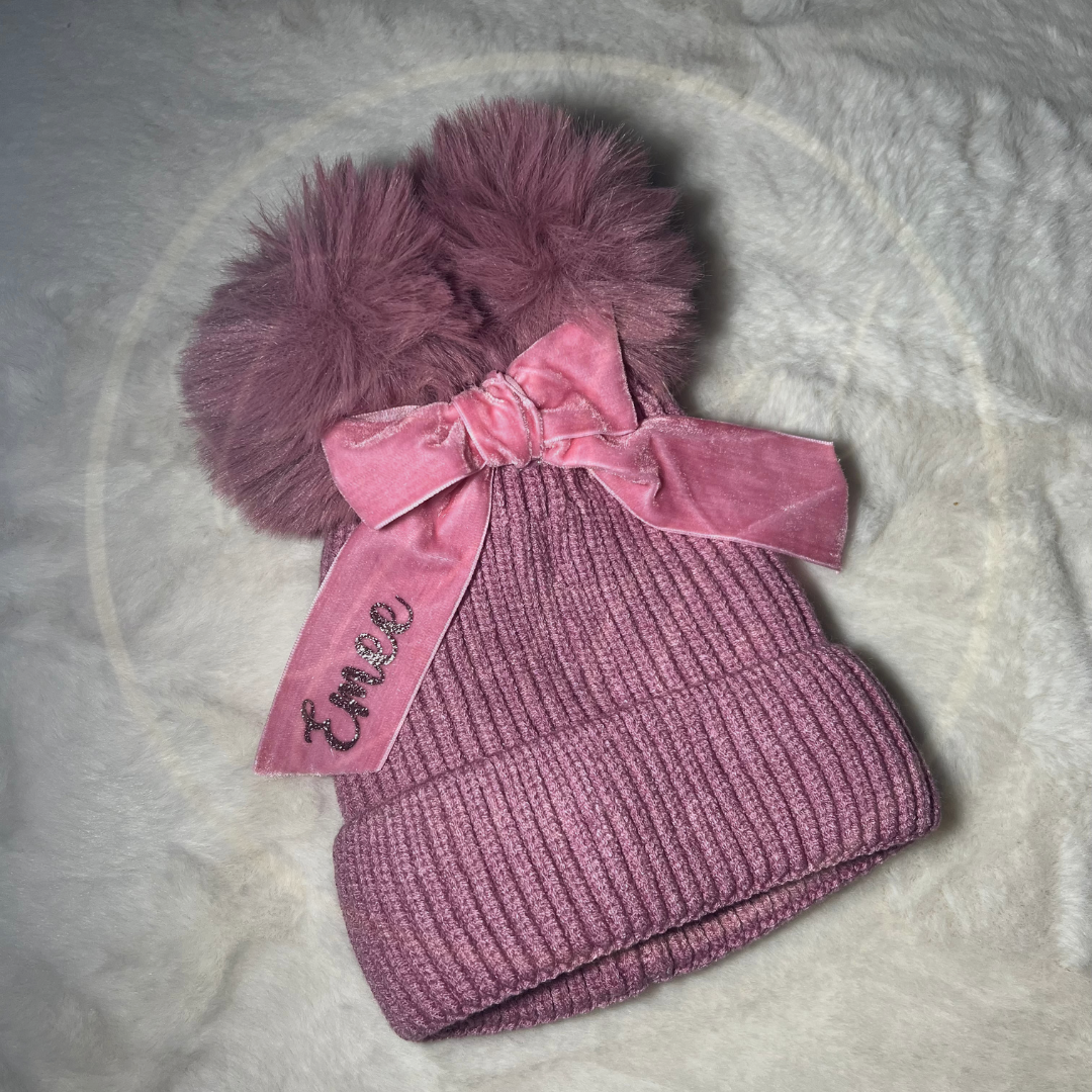 Double Pom Pom Bow Hat