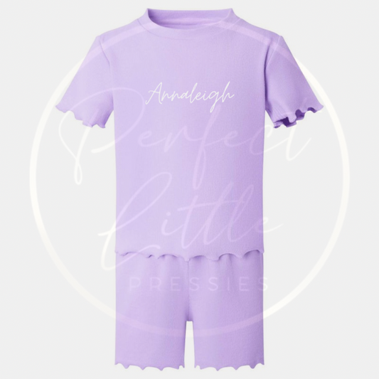 Girls Ribbed/Frill T-Shirt and Short - Two Piece Set