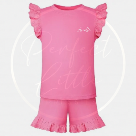 Girls Frilled T-Shirt and Shorts Set - Two Piece