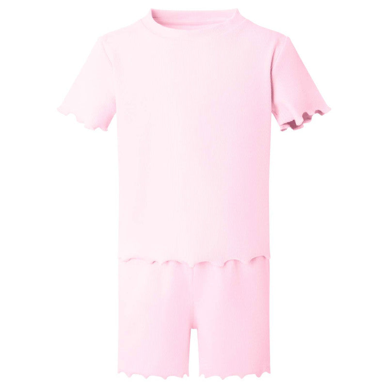 Girls Ribbed/Frill T-Shirt and Short - Two Piece Set