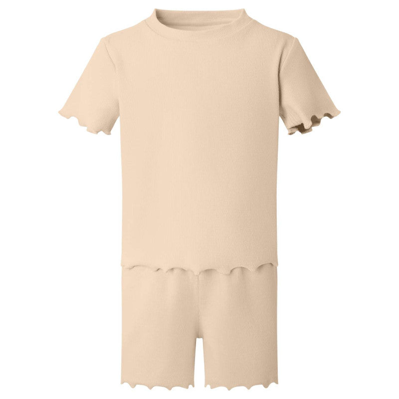Girls Ribbed/Frill T-Shirt and Short - Two Piece Set