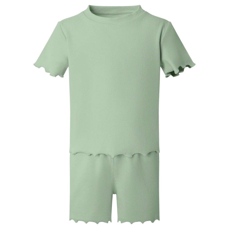 Girls Ribbed/Frill T-Shirt and Short - Two Piece Set