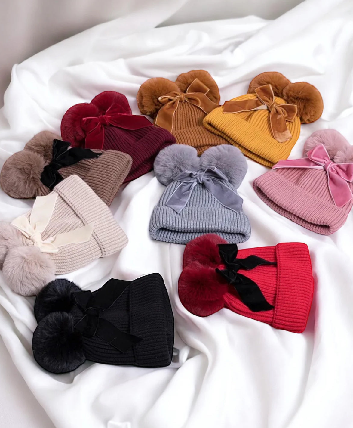 Double Pom Pom Bow Hat