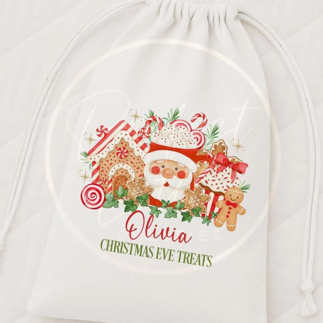 Christmas Drawstring Bag - Red Gingerbread Scene