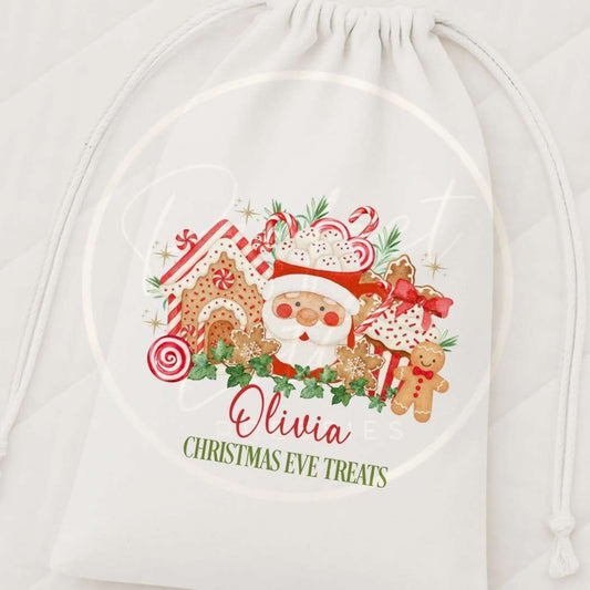 Christmas Drawstring Bag - Red Gingerbread Scene
