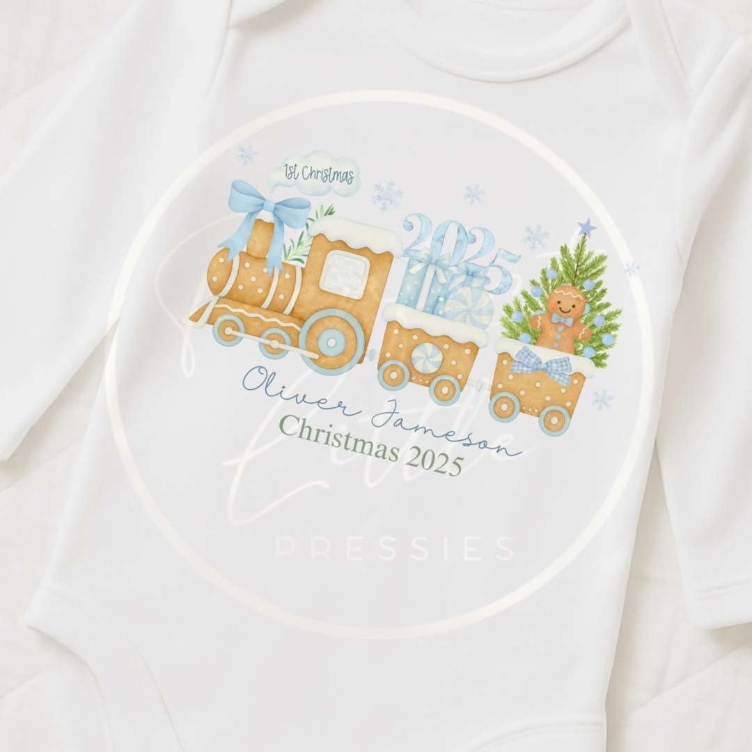 Christmas Sleepsuit - Blue Gingerbread Design