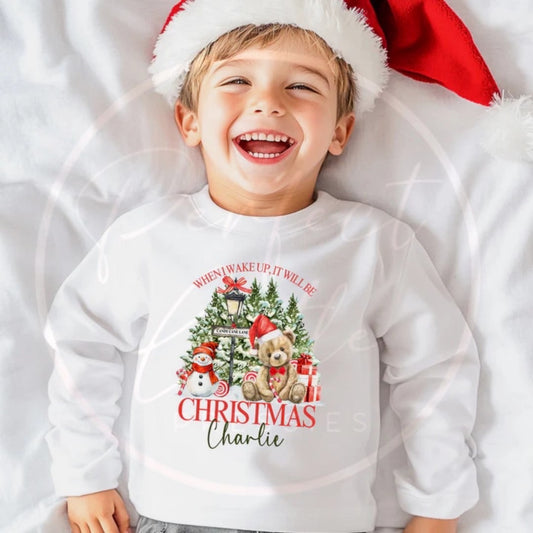 Christmas Kids Sweatshirt - Candy Cane Lane Bear Red Scene