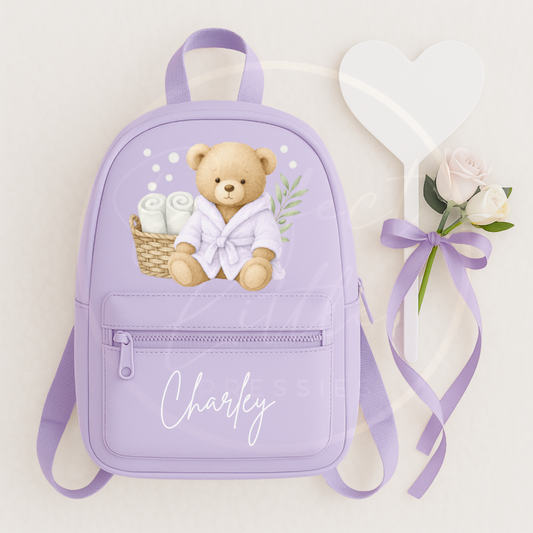 Personalised Backpack - Lilac Bedtime Bear Design