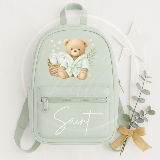 Personalised Backpack - Sage Bedtime Bear Design