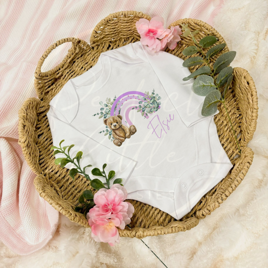 Lilac Bear Rainbow - Baby Grow