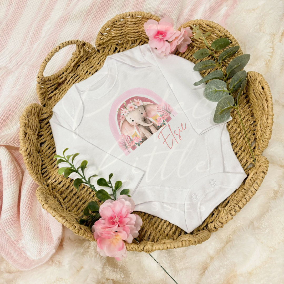 Pink Elephant Rainbow - Baby Grow