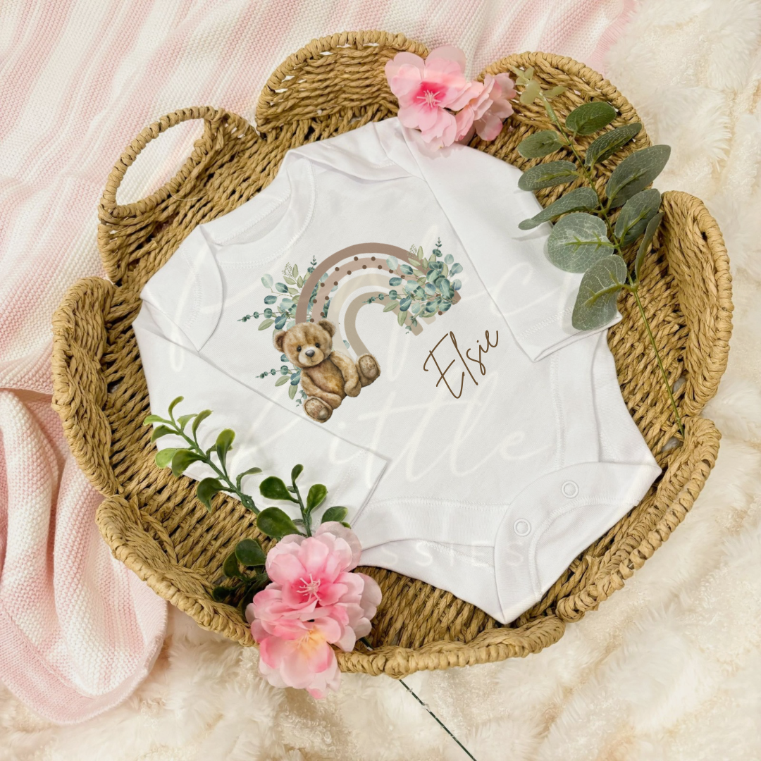 Beige Bear Rainbow - Baby Grow