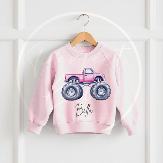 Kids Pink Sweatshirt - Monster Truck Design