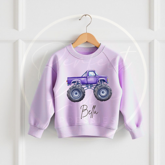 Kids Lilac Sweatshirt - Monster Truck Design