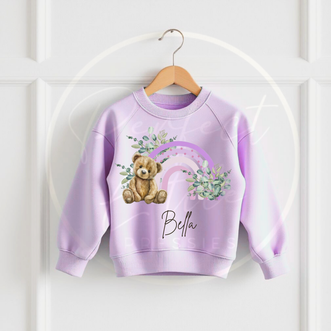 Kids Lilac Sweatshirt - Rainbow Bear Design