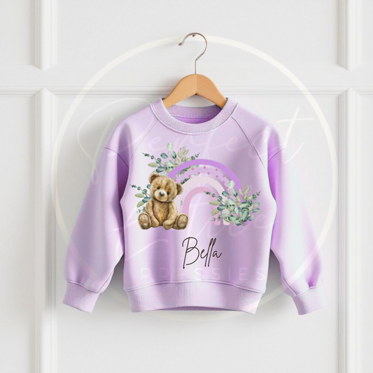 Kids Lilac Sweatshirt - Rainbow Bear Design