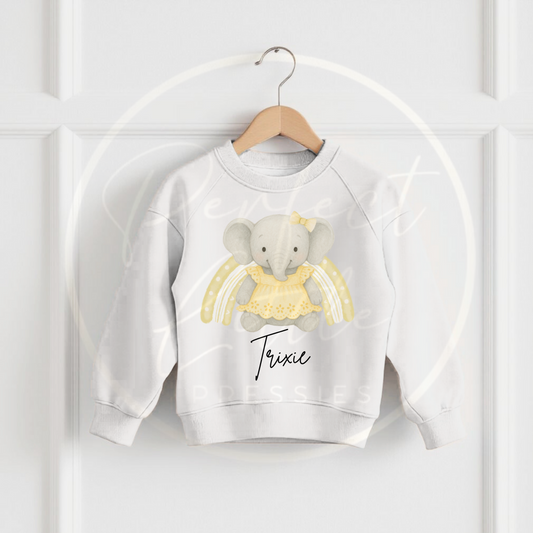 Kids White Sweatshirt - Elephant Rainbow Designs