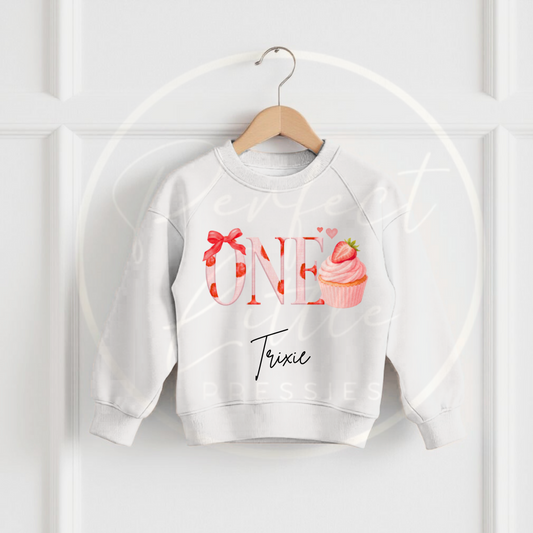Kids White Sweatshirt - Birthday Strawberry Design