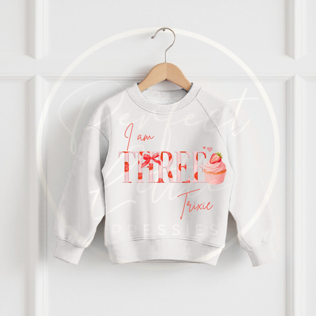 Kids White Sweatshirt - Birthday Strawberry Design