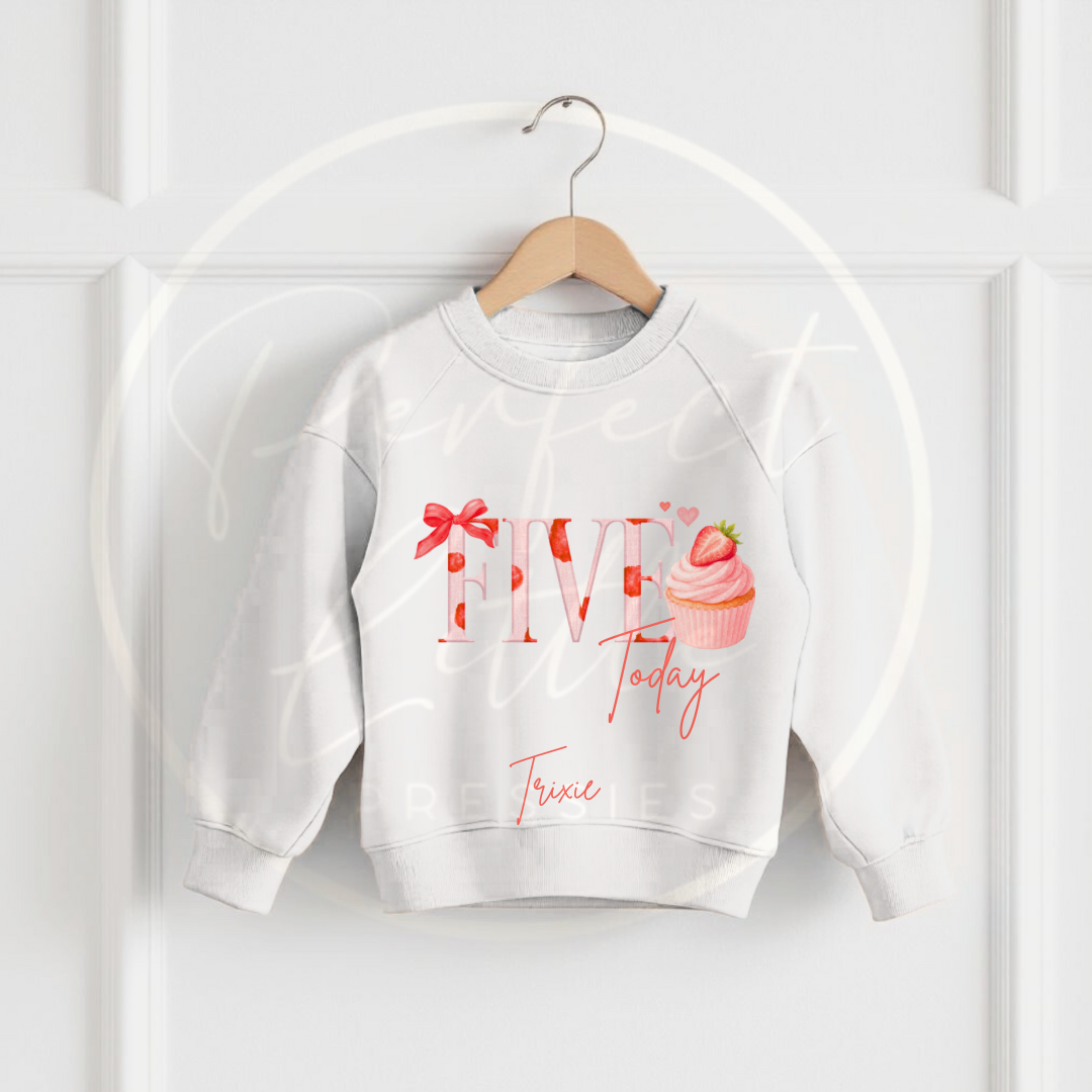 Kids White Sweatshirt - Birthday Strawberry Design