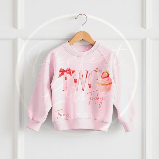 Kids Pink Sweatshirt - Birthday Strawberry Design