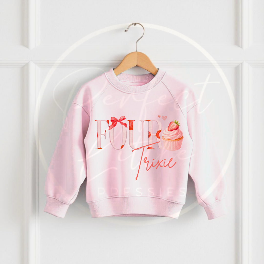 Kids Pink Sweatshirt - Birthday Strawberry Design