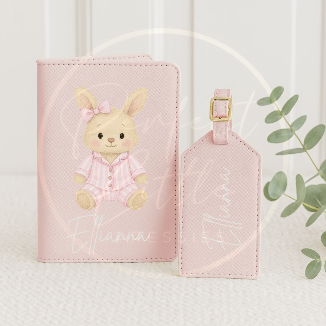 Passport Cover and Luggage Set - Pink Pyjama Bunny