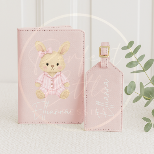 Passport Cover and Luggage Set - Pink Pyjama Bunny