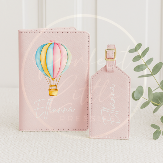 Passport Cover and Luggage Tag Set - Pastel Hot Air Balloon