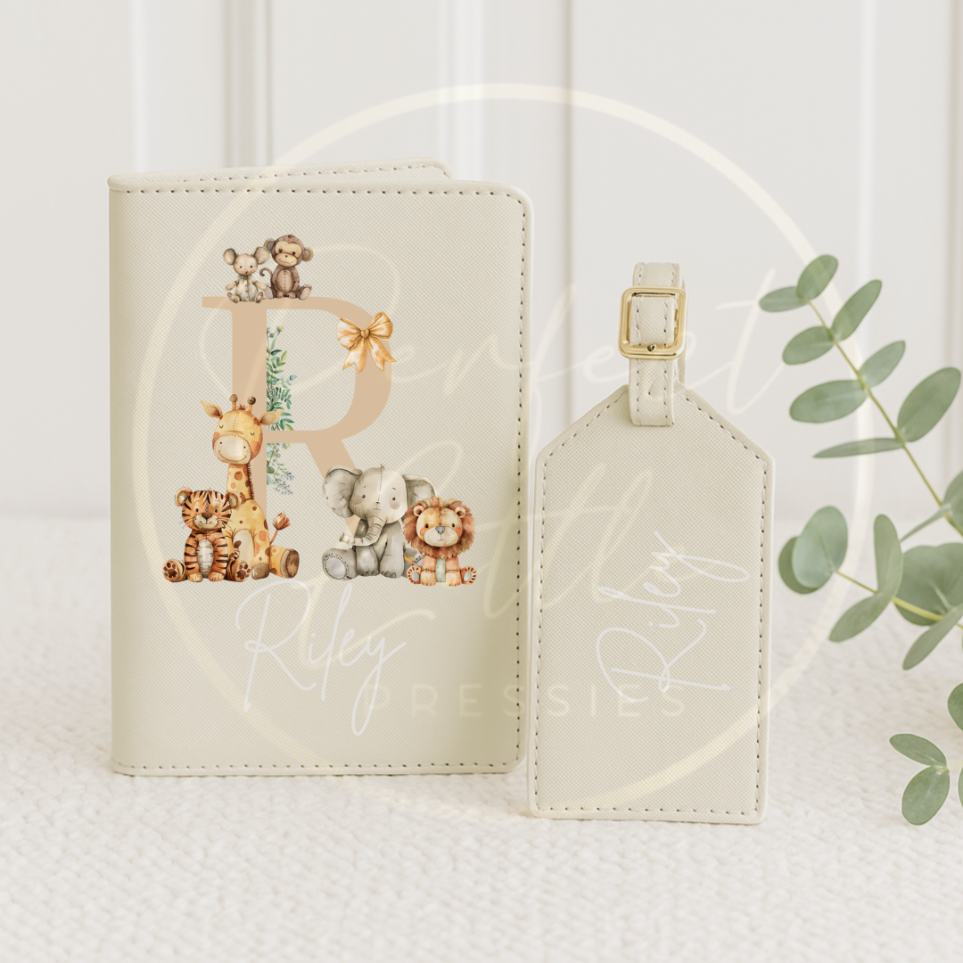 Passport Cover and Luggage Tag Set - Initial Stuffed Toy Design