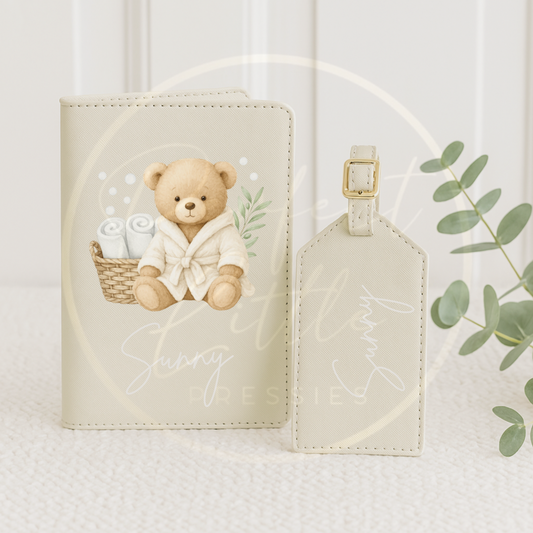 Passport Cover and Luggage Tag Set - Bath Bear Cream