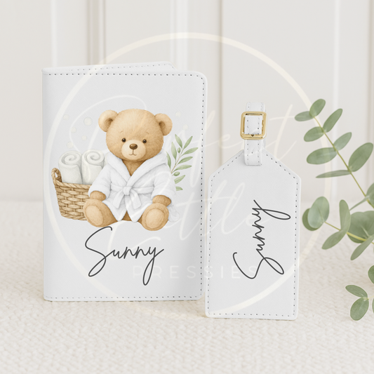 Passport Cover and Luggage Tag Set - Bath Bear White