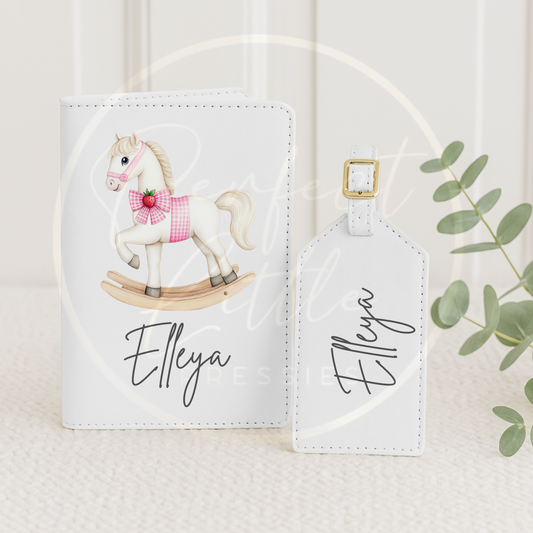 Passport Cover and Luggage Tag Set - Strawberry Rocking Horse