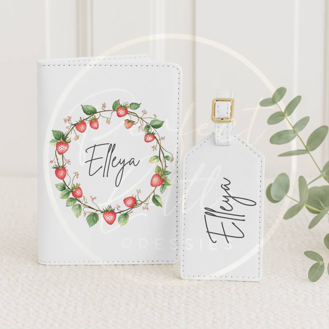 Passport Cover and Luggage Tag Set - Strawberry Wreath