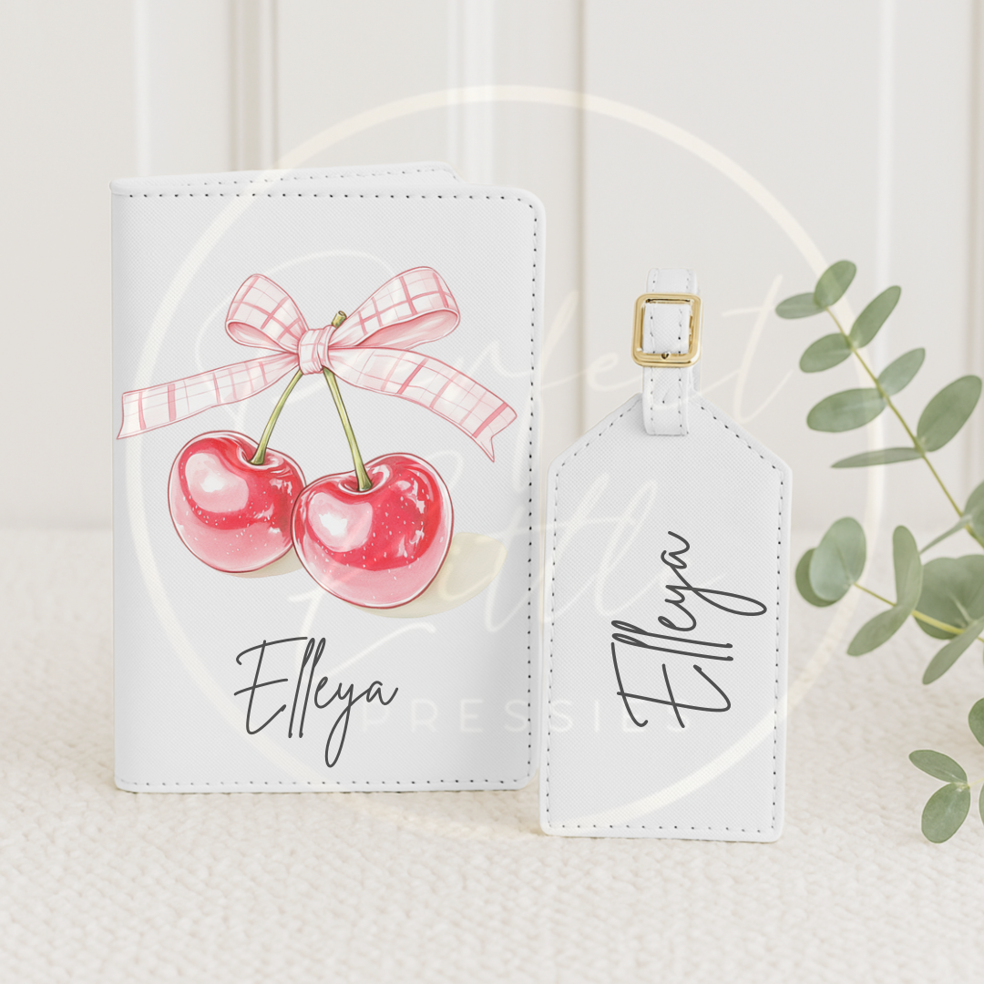 Passport Cover and Luggage Tag Set - Cherry Bow