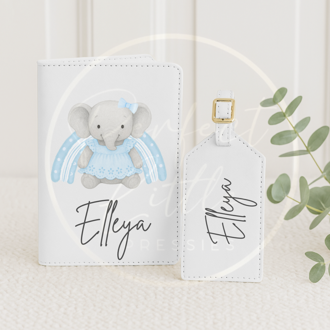 Passport Cover and Luggage Tag Set - Rainbow Elephants