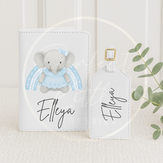 Passport Cover and Luggage Tag Set - Rainbow Elephants