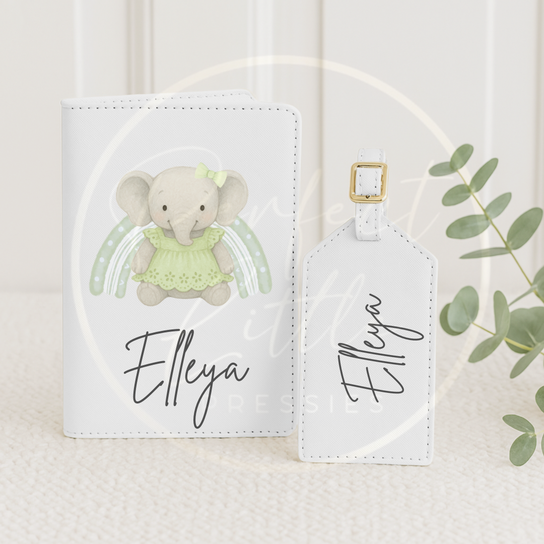 Passport Cover and Luggage Tag Set - Rainbow Elephants